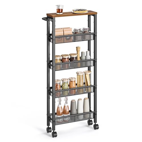VASAGLE 5-Tier Slim Rolling Storage cart with Wheels, 5.1 Inches - Image 2