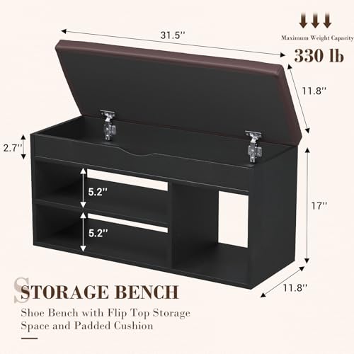 Apicizon Entryway Bench with Shoe Storage, Black - Image 3