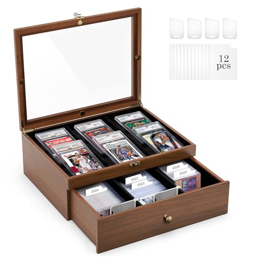 Emfogo Trading Card Storage Box, Wooden Graded Sports Card - Image 2