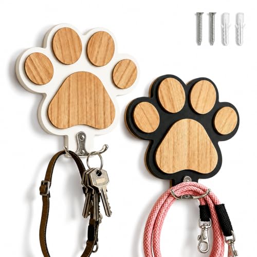 2-Pack Dog Leash Holder, Wooden Paw Wall Hooks for Entryway - Image 2