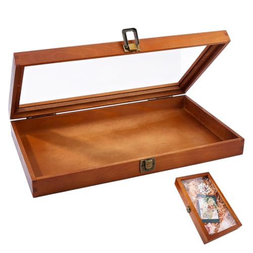 NBEADS 1 Pc Wooden Box With Glass Lid, Wooden Display Box - Image 2
