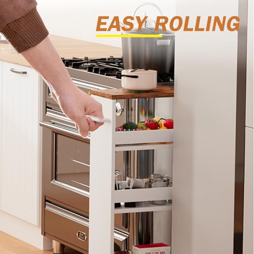 TEAMIX Slim Rolling Storage Cart, Wood 4-Tier Narrow - Image 4