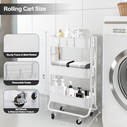 MAX Houser Slim 3-Tier Rolling Utility Cart with Ext | Pull Out Organi - Image 3