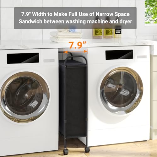 ELYKEN Slim Laundry Hamper with Lid & Wheels, 50L Rolling Laundry - Image 3