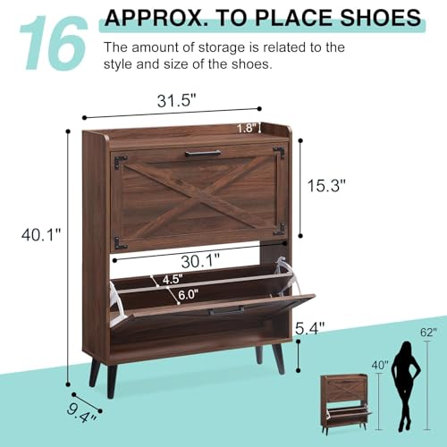 Farmhouse Shoe Storage Cabinet with 2 Flip Drawers & Barn Door - Image 3