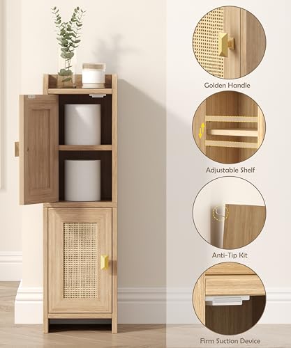 Akxomel Rattan Small Bathroom Cabinet Narrow Toilet Paper - Image 6