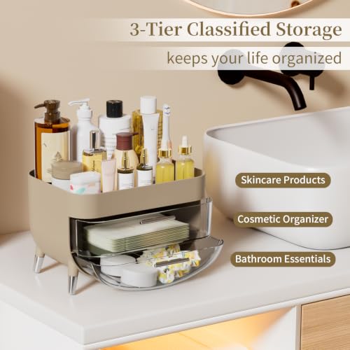 Jywantful Makeup Organizers for Vanity, Khaki Skincare Storage - Image 3