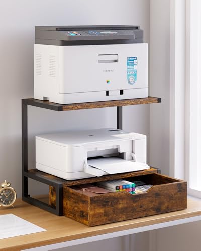 IBUYKE 2 Tier Desktop Printer Stand with Storage Drawer TLJ015H - Image 2