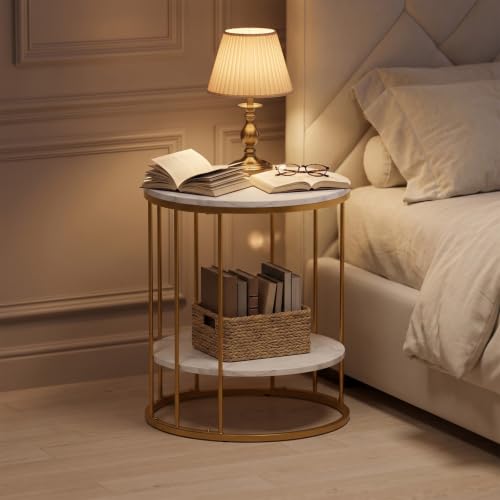 Adompacat Side Table, 2-Tier Round End Table for Couch - Image 8