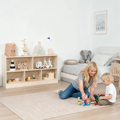 Montessori Book and Toy Shelf for Kids, 5-Section Organizer - Image 3