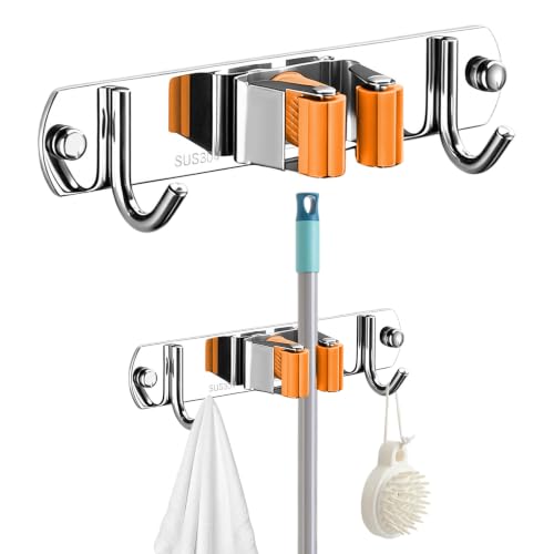 Steel Broom Holder Wall Mount Mop Holder Utility Tool Organizer - Image 2