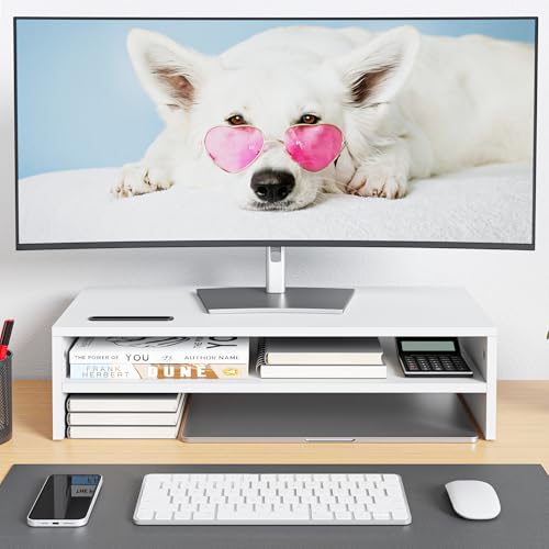 BONTEC Wood Monitor Stand Riser, 2-Tier Desktop Organizer - Image 3