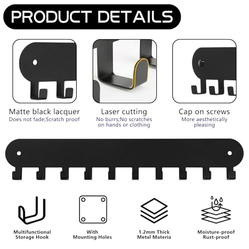 2 Pack Key Holder for Wall, Key Hooks with 10 Hooks, Black - Image 5