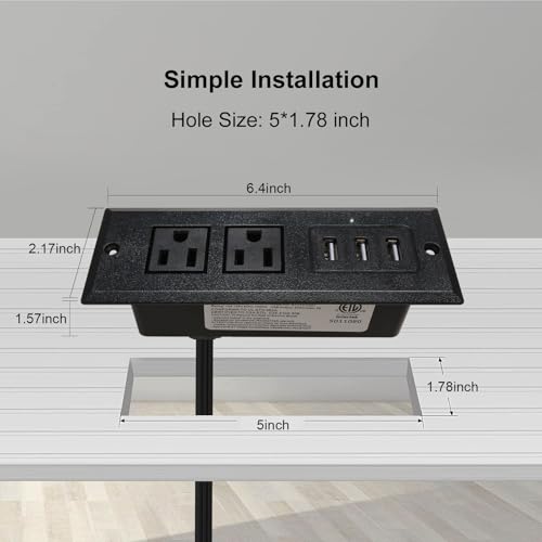 Desktop Recessed Power Strip with USB Flush Mount Power Socket 2 - Image 3