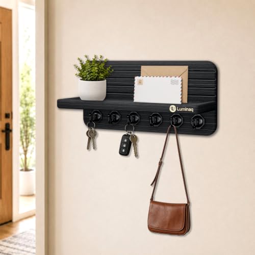 Key Holder for Wall with Shelf - Wooden Entryway Mail - Image 5