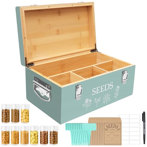 Large Bamboo Wood Seed Storage Organizer Box with Lid - Image 2