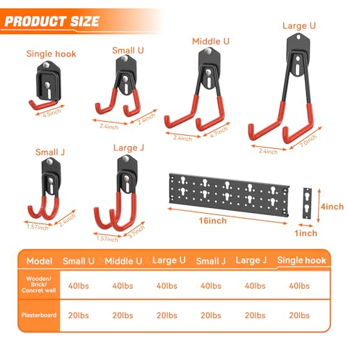 TORACK 24 PCS Garage Storage Hooks with Tracks, Wall Mount - Image 4