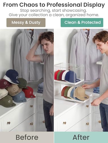 Hat Organizer for Baseball Caps: 2 Pack Clear Stackable - Image 4