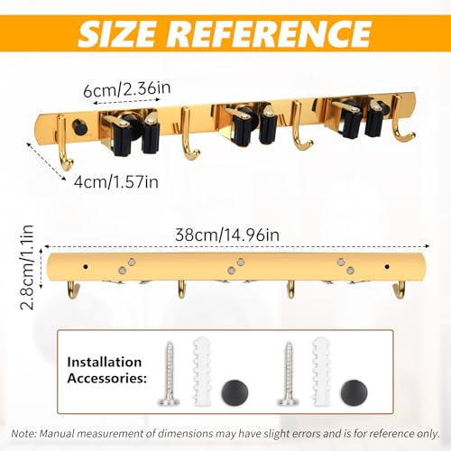 3 Racks and 4 Heavy Duty Hooks Mop and Broom Holder Wall - Image 3
