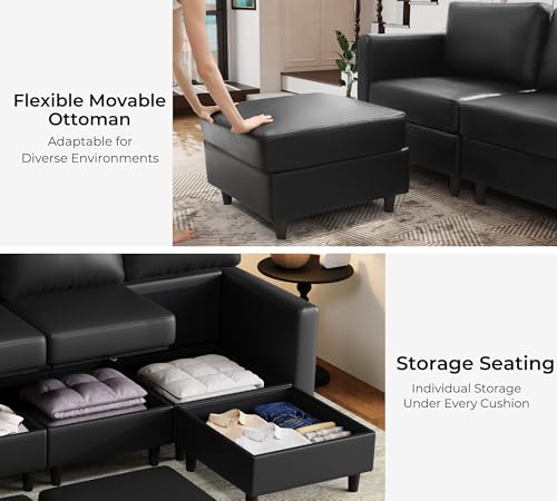 ABCASA Faux Leather Sectional, Modular Sectional Sofa - Image 5