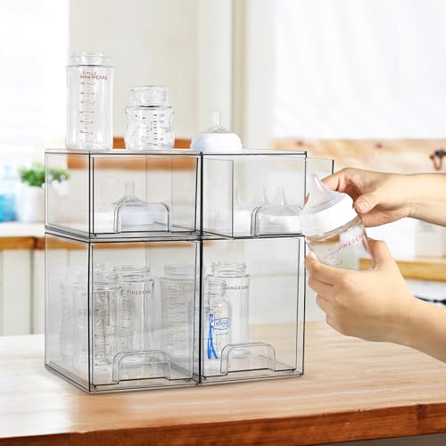 Baby Bottle Organizer, 4 Pack Clear Space-Saving Stackable Drawer - Image 3