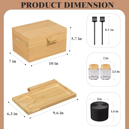 Medium Natural Bamboo Storage Box with Combination Lock and Tray - Image 3