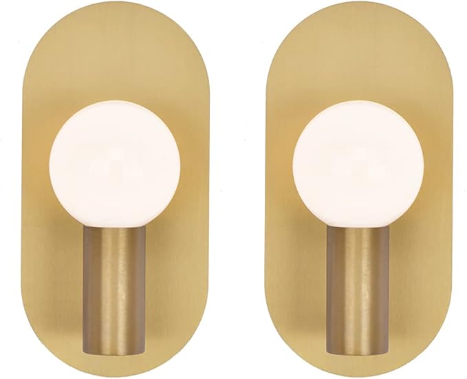 Gold Modern Wall Sconce Set of 2, Mid Century Sconces Wall Lighting Oval Stylish Vanity Lighting Fixtures, Brushed Vintage Wall Mount Lights for Living Room, Bathroom, Bedroom