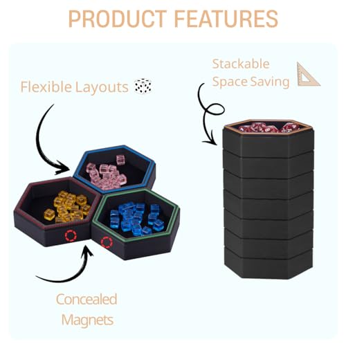 Magnetic Hex Board Game Trays, Modular Stackable Token Dice Trays - Image 4