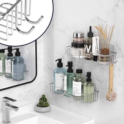 AmazerBath Adhesive Shower Caddy Basket Rack with Hooks, Shower - Image 3
