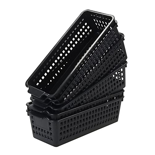 Slim Plastic Storage Baskets, Black, 6 Packs - Image 8