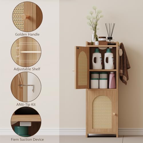 Rattan Bathroom Small Storage Cabinet with 2 Doors | Home Organization - Image 4