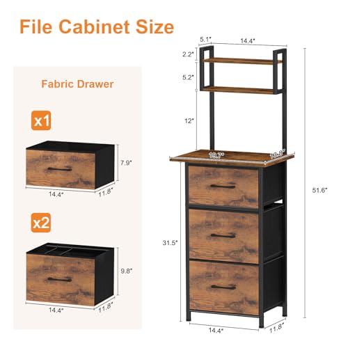 Snughome 3 Drawer Tall File Cabinet with 19.7'' Extended - Image 4