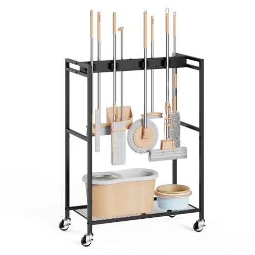 BORISI Broom And Mop Holder, Movable Broom Closet Storage Cabinet - Image 2
