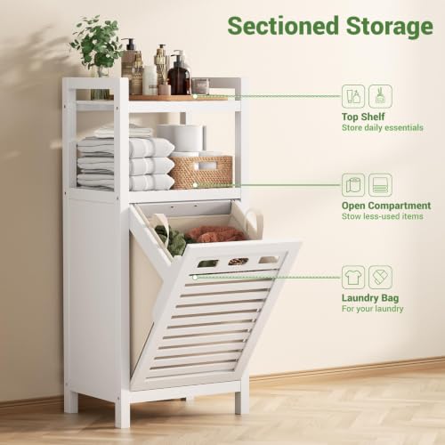 Homykic Bamboo Tilt Out Laundry Hamper Cabinet - Image 7