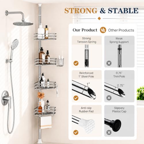 SEIRIONE Rustproof Corner Shower Caddy Tension Pole for Bathroom - Image 7