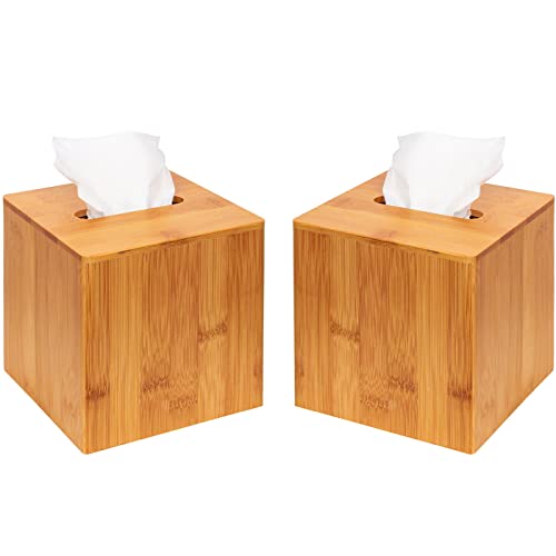 Bamboo Square Tissue Box Cover Holder Case Cover Holder Box - Image 2