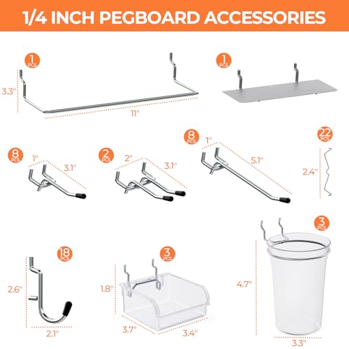 INCLY 70PCS Metal Peg Board Kit with 1/4" Pegboard Accessories - Image 4