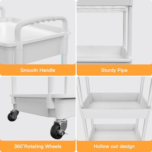 3 Tier Rolling Utility Cart with Drawer,REBECAT Utility Cart Made - Image 3
