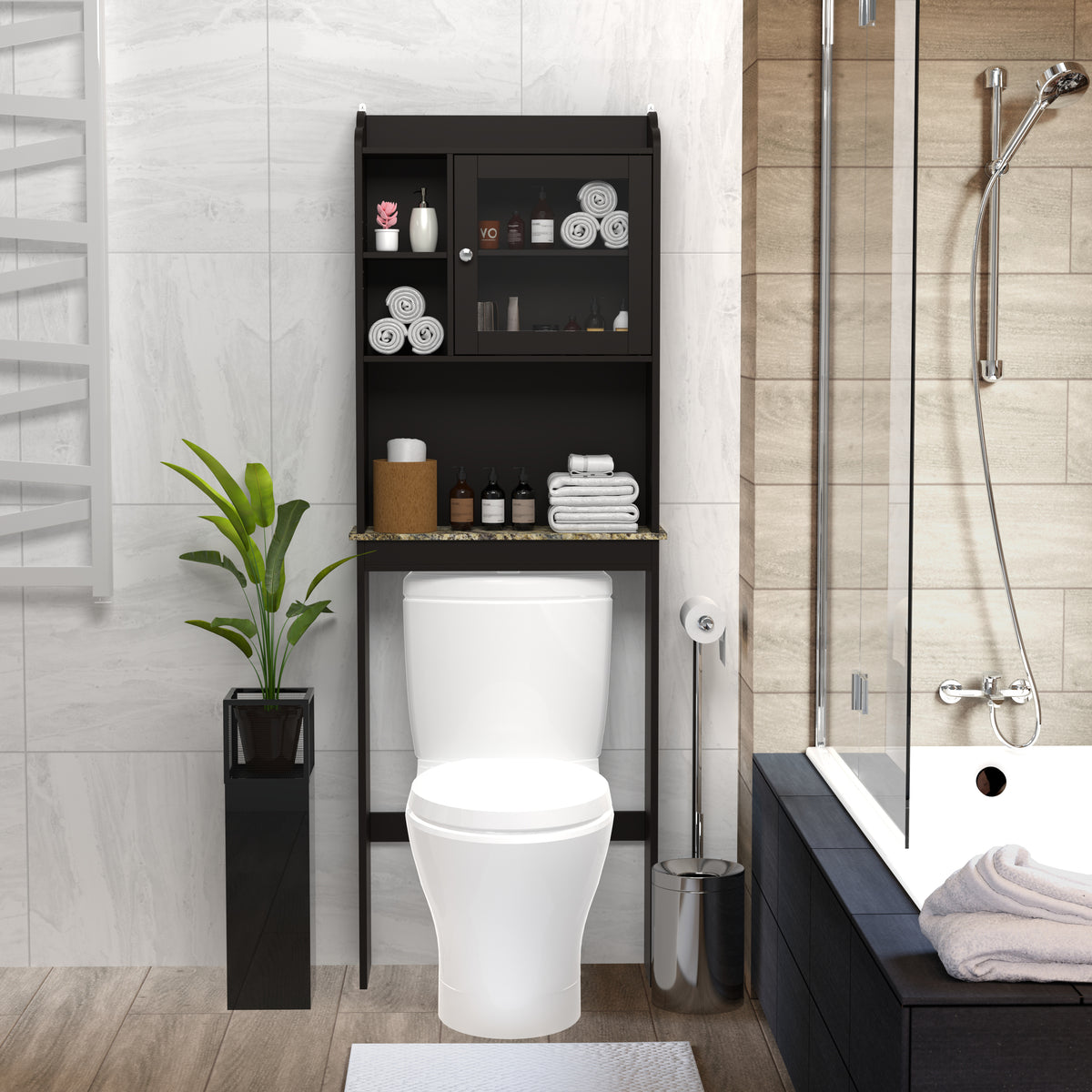 Modern Over The Toilet Space Saver Organization Wood Storage Cabinet For Home, Bathroom - Espresso - Image 2