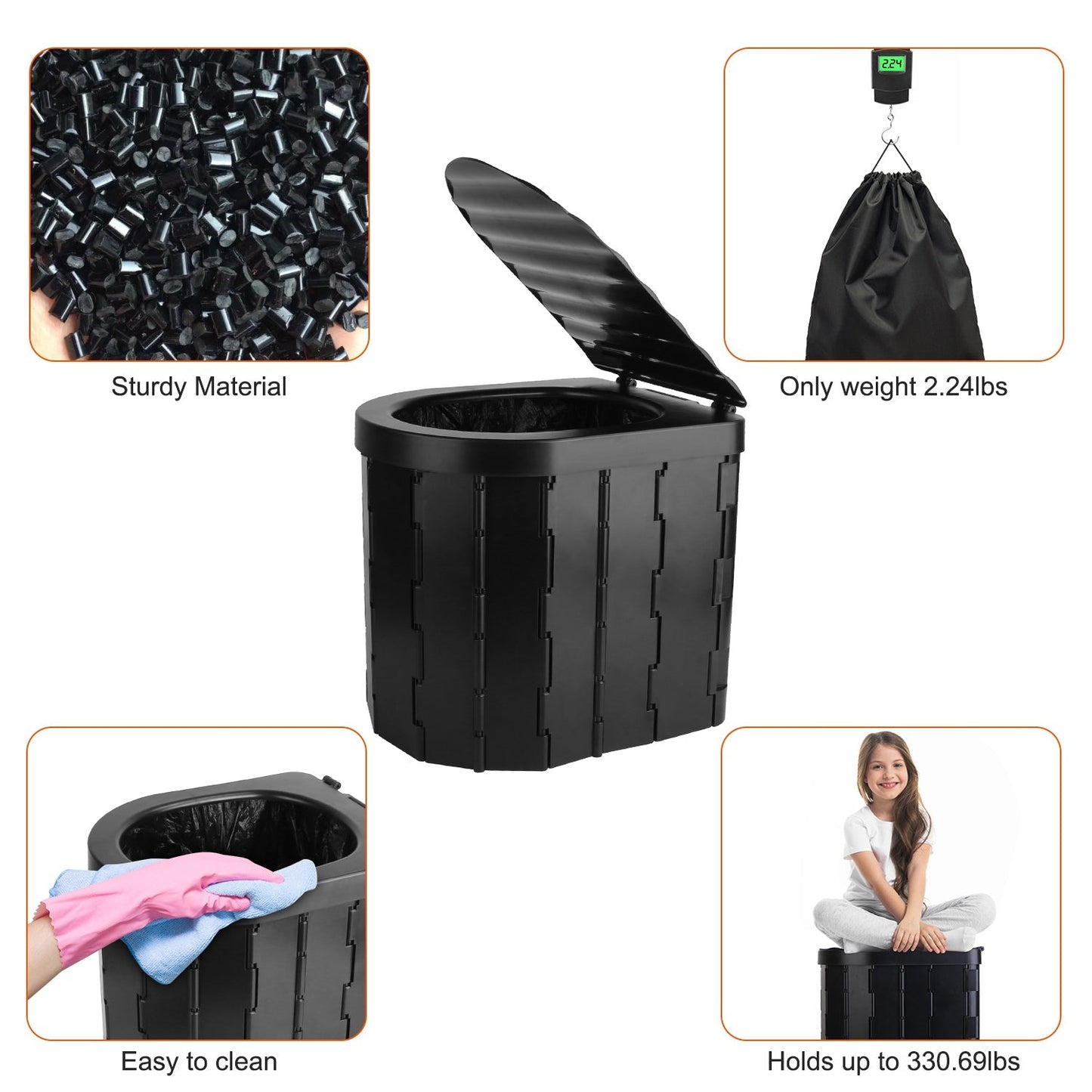 Foldable Portable Camping Toilet – Emergency Porta Potty with Lid & Carry Bag | Fixory911