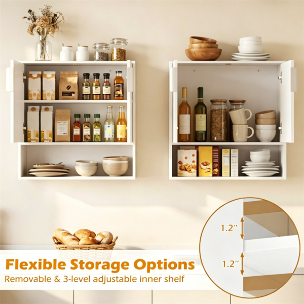 Wall Mounted Bathroom Cabinet, Modern Fluted Panel Storage Cabinet With Adjustable Shelf, 2-Door MDF Medicine Cabinet For Bathroom Kitchen Laundry Room Organization