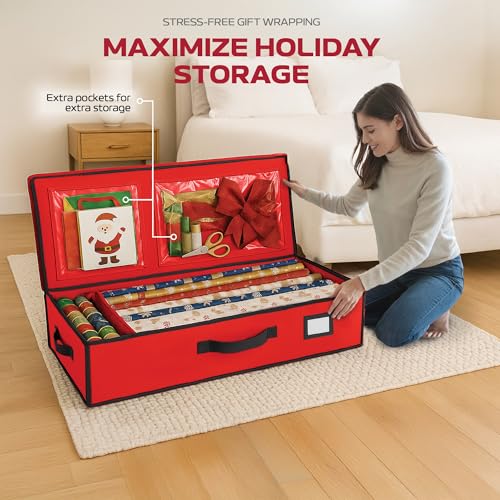 Christmas Wrapping Paper Organizer Storage Box, Straps/Pockets - Image 3