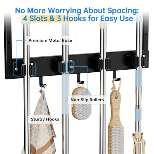 Broom Holder Wall Mount, Mop Organizer with Cleaning Tools - Image 5
