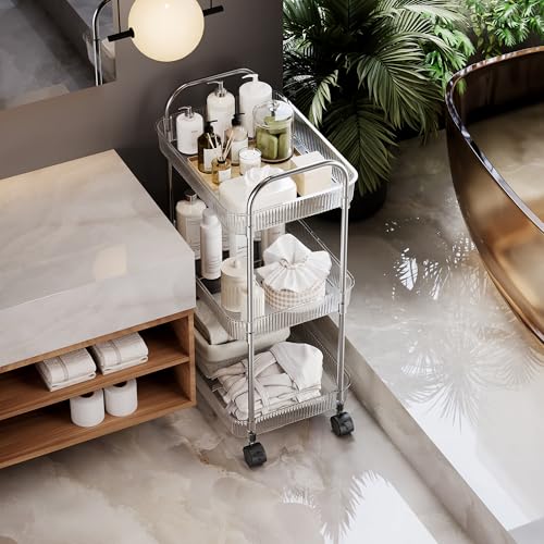 STARLATTA 3 Tier Rolling Cart with Lockable Wheels, Clear Acrylic - Image 7