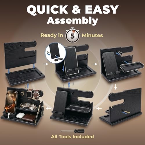 TESLYAR Wood Phone Docking Station for Men - Desk or Nightstand - Image 7