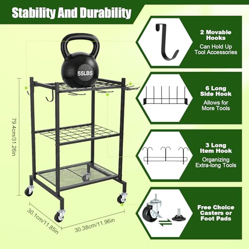 3 Tier Garden Tool Organizer with Wheels, Garden Tool Rack - Image 3