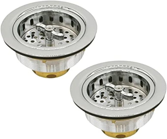 Westbrass Wing Nut Style Large Kitchen Sink Basket Strainer, 2 Pack, Polished Nickel, D2135-05