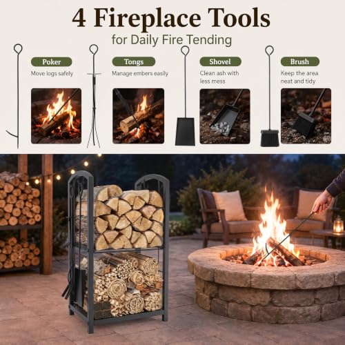 Firewood Rack Indoor Outdoor,2-Tier Firewood Holder with 4 - Image 5