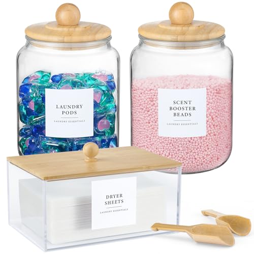 Glass Jars and Dryer Sheet Holder with Bamboo Lids - Image 2