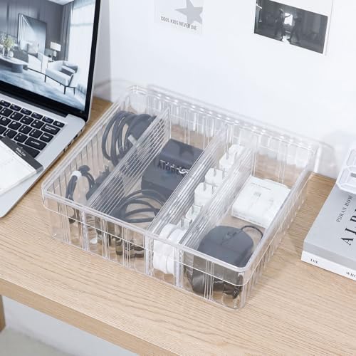 Large Cord Storage Box with Lid, Clear, Wire Ties Included - Image 3